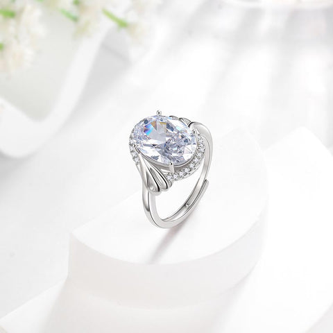 Anello da donna ovale 8CT in argento sterling con pietra portafortuna, fascia regolabile, regalo di compleanno per la mamma, regalo di Natale