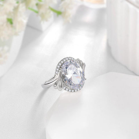 Anello da donna ovale 8CT in argento sterling con pietra portafortuna, fascia regolabile, regalo di compleanno per la mamma, regalo di Natale