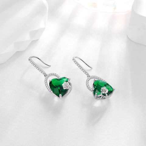 Cat Butterfly Earrings for Women 925 Sterling Silver Heart May Birthstone Hook Dangling Earring Emerald Green Rose Flower Jewelry Birthday Mother's Day Gift - Aurora Tears