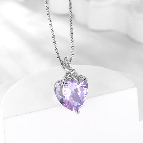 Dragonfly Necklace Heart June Birthstone Necklace Alexandrite Purple 925 Sterling Silver Pendant Jewelry Women Birthday Christmas Mother's Day Gift - Aurora Tears