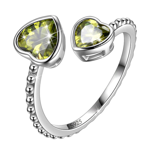 Women Double Love Hearts Birthstone Ring Girls Birthsday Gift 925 Sterling Silver