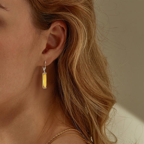 November Birthstone Earrings 925 Sterling Silver Women Dangle Earring Citrine Yellow Jewelry Leverback Mother Christmas Birthday Gift for Her - Aurora Tears