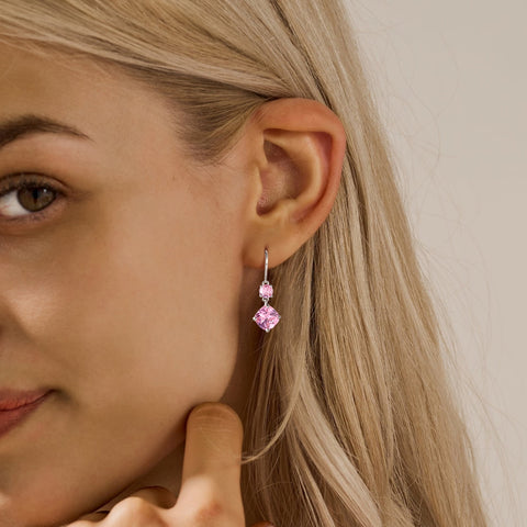 Women Dangle Earrings Pink Tourmaline October Birthstone Earring 925 Sterling Silver Hook Jewelry Birthday Christmas Valentine's Day Gift - Aurora Tears