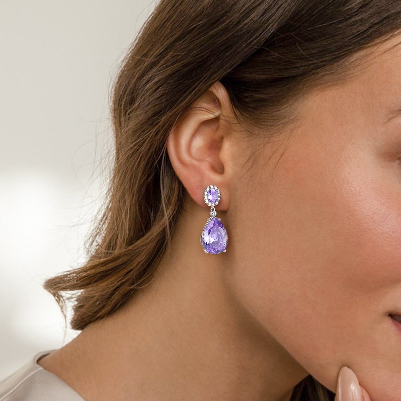 10Ct Women Teardrop Dangle Earring 925 Sterling Silver Purple June Birthstone Alexandrite Earring Jewelry Birthday Mother's Day Gift - Aurora Tears