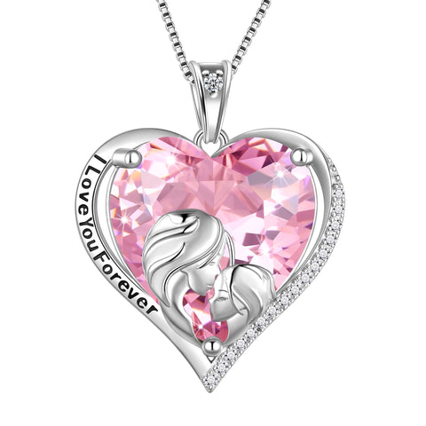 Colar feminino com pingente de coração em prata de lei 925, ideal para presentear mães e filhas. Joia com pedra de nascimento.