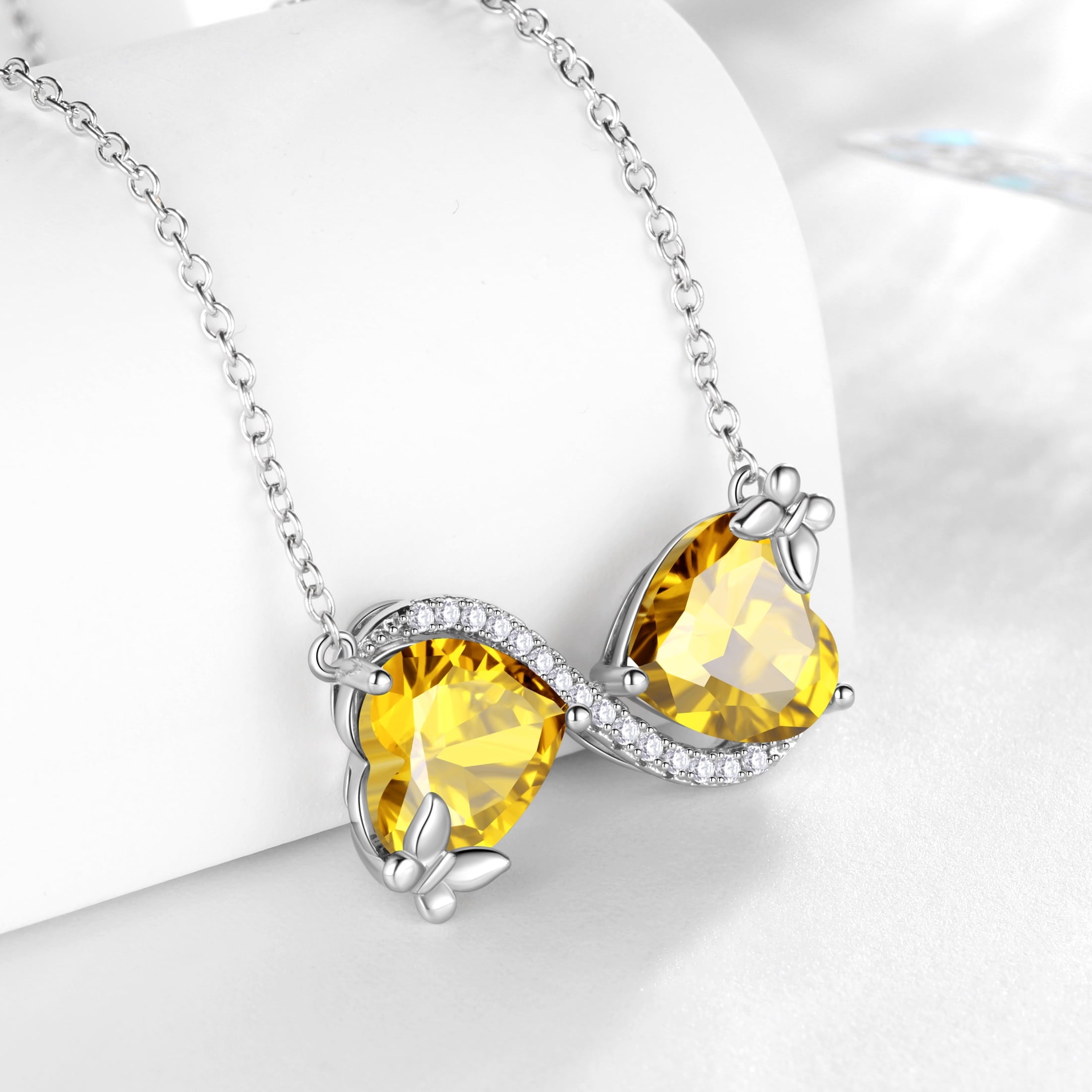 Women Infinity Heart Butterfly Necklace November Birthstone Citrine Yellow Pendant Jewelry Christmas Birthday Gift for Daughter Grandma Wife - Aurora Tears