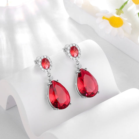 10Ct Teardrop Dangle Women Earring 925 Sterling Silver Red July Birthstone Ruby Earring Jewelry Mother Birthday Valentine's Day Gift - Aurora Tears
