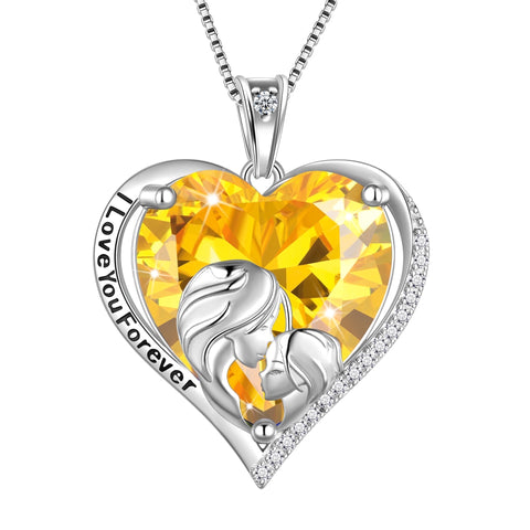 Colar feminino com pingente de coração em prata de lei 925, ideal para presentear mães e filhas. Joia com pedra de nascimento.