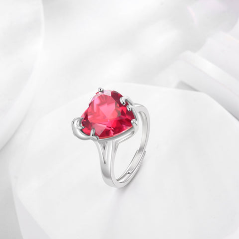 9Ct Women Heart Ring 925 Sterling Silver Dolphin July Birthstone Ruby Red Solitaire Ring Jewelry Mother Birthday Valentine's Day Gift - Aurora Tears