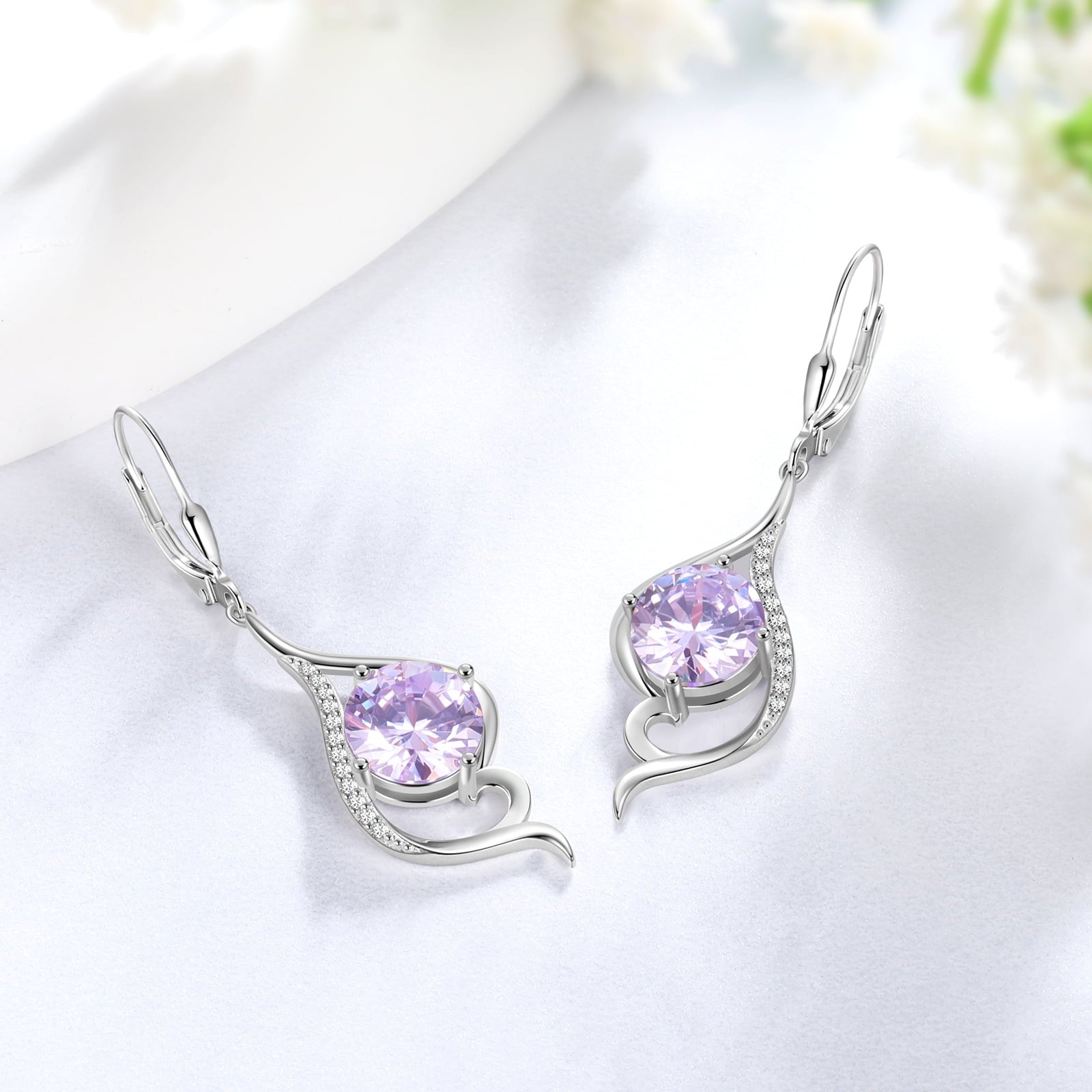 925 Sterling Silver Leverback Women Earrings June Birthstone Alexandrite Purple Long Drop Earring Tail Jewelry Mother Christmas Birthday Valentines Gift for Her - Aurora Tears