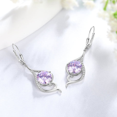 925 Sterling Silver Leverback Women Earrings June Birthstone Alexandrite Purple Long Drop Earring Tail Jewelry Mother Christmas Birthday Valentines Gift for Her - Aurora Tears