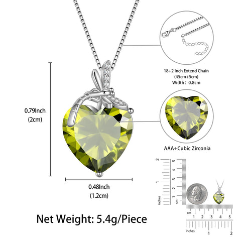 Dragonfly Necklace Heart August Birthstone Necklace Peridot Green CZ 925 Sterling Silver Pendant Jewelry Women Birthday Christmas Mother's Day Gift - Aurora Tears