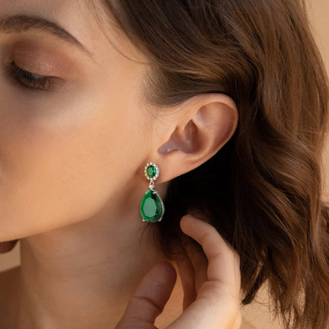 10Ct Women Teardrop Dangle Earrings May Birthstone Emerald Green 925 Sterling Silver Jewelry Mom Grandma Birthday Mother's Day Gift - Aurora Tears