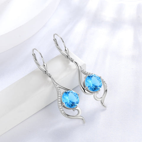 Women Dangle Earrings March Birthstone Earrings Aquamarine Blue Topaz Jewelry Tail 925 Sterling Silver Leverback Mother Wife Christmas Valentines Day Gift for Her - Aurora Tears