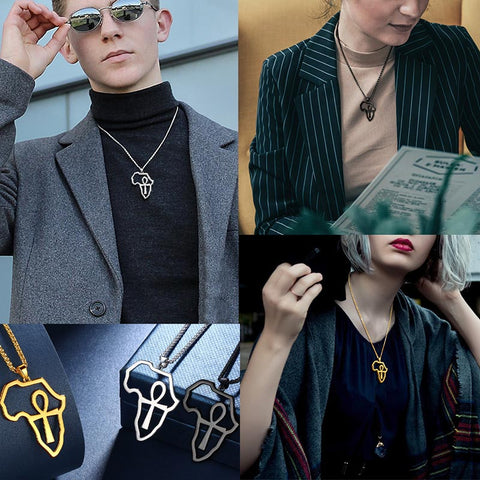 Africa Map Egypt Ankh Cross Necklace Pendant Men Womens Jewelry 925 Sterling Silver