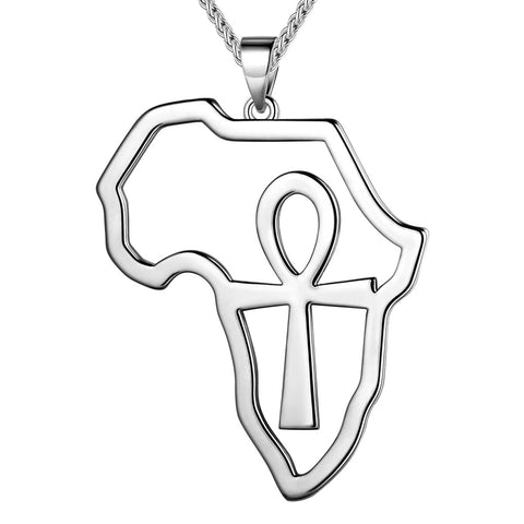 Africa Map Egypt Ankh Cross Necklace Pendant Men Womens Jewelry 925 Sterling Silver