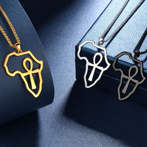 Africa Map Egypt Ankh Cross Necklace Pendant Men Womens Jewelry 925 Sterling Silver