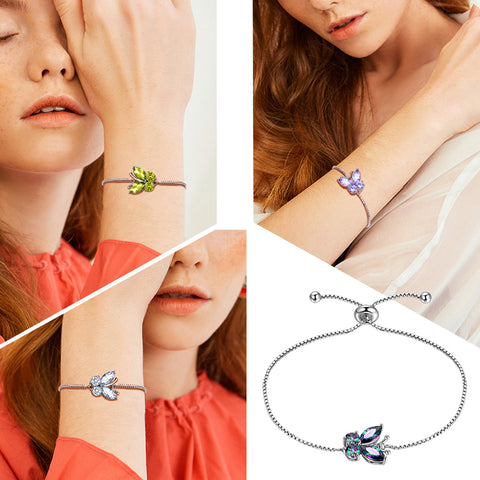 Pulseira feminina de borboleta com pedra de nascimento, joia para presente de meninas, prata esterlina 925
