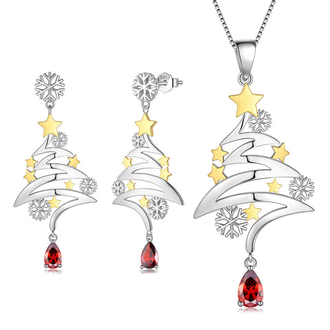 925 Sterling Silver Christmas Tree Jewelry Sets Necklace/ Dangle Earrings Xmas Costume Jewelry Gifts for Women Girls