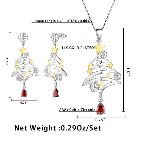 925 Sterling Silver Christmas Tree Jewelry Sets Necklace/ Dangle Earrings Xmas Costume Jewelry Gifts for Women Girls