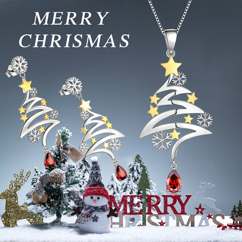 925 Sterling Silver Christmas Tree Jewelry Sets Necklace/ Dangle Earrings Xmas Costume Jewelry Gifts for Women Girls