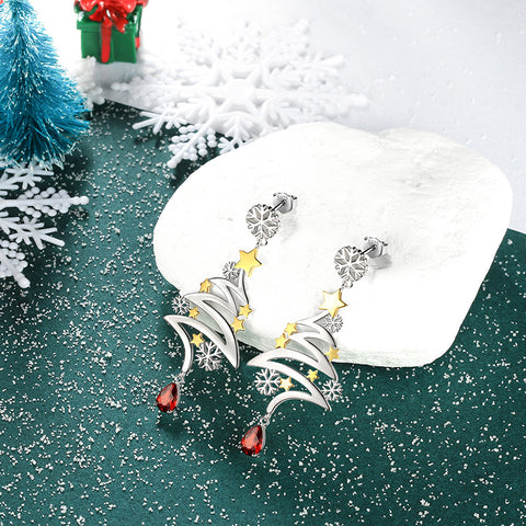 Orecchini pendenti a forma di albero di Natale in argento sterling 925, gioielli di bigiotteria natalizia, regali per donne, ragazze e figlie