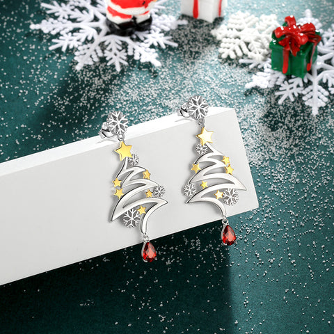 Orecchini pendenti a forma di albero di Natale in argento sterling 925, gioielli di bigiotteria natalizia, regali per donne, ragazze e figlie