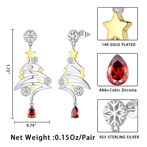 Orecchini pendenti a forma di albero di Natale in argento sterling 925, gioielli di bigiotteria natalizia, regali per donne, ragazze e figlie