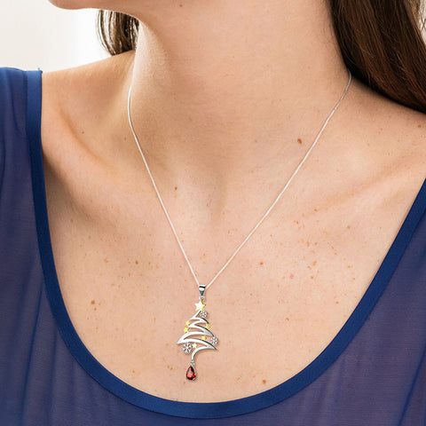 925 Sterling Silber Niedliche Weihnachtsbaum-Halskette Weihnachtskostümschmuck Geschenke für Frauen Mädchen Tochter