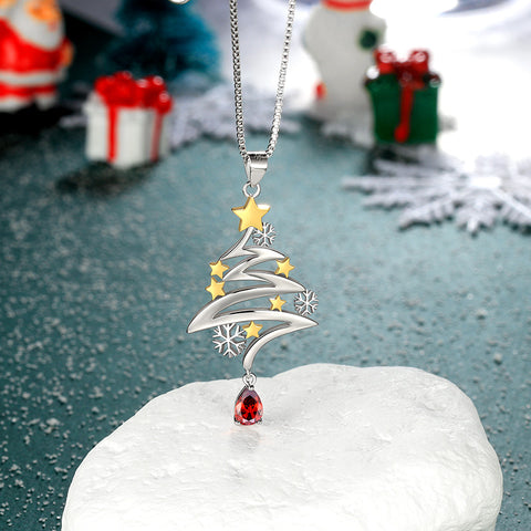 925 Sterling Silber Niedliche Weihnachtsbaum-Halskette Weihnachtskostümschmuck Geschenke für Frauen Mädchen Tochter