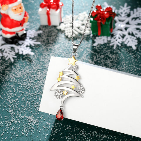925 Sterling Silber Niedliche Weihnachtsbaum-Halskette Weihnachtskostümschmuck Geschenke für Frauen Mädchen Tochter