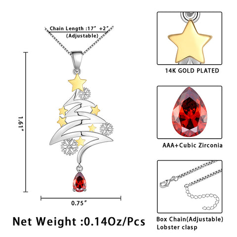 925 Sterling Silber Niedliche Weihnachtsbaum-Halskette Weihnachtskostümschmuck Geschenke für Frauen Mädchen Tochter