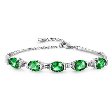 Juwaliy 18K White Gold Plated Bracelets for Women,Birthstone Jewelry Birthday Gifts for Wife Daughter Mom