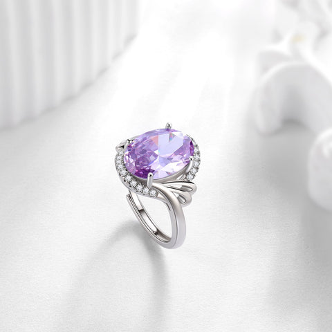 8Ct Birthstone Women Ring 925 Sterling Silver Halo Oval Alexandrite Ring Band Jewelry June Birthday Mom Grandma Mother's Day Gifts - Aurora Tears