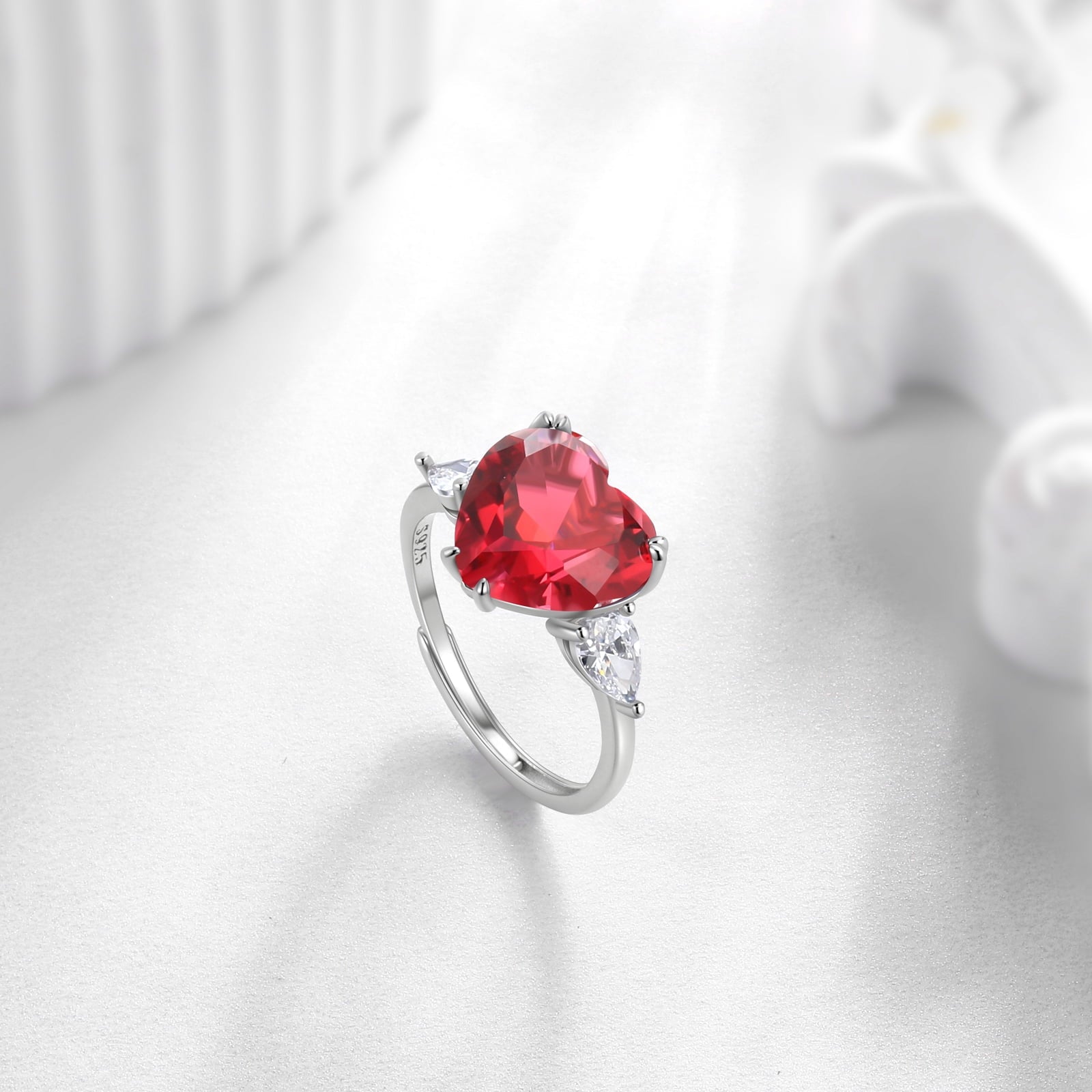 6Ct Women Heart Ring 925 Sterling Silver July Birthstone Ruby Ring Red CZ Band Jewelry Mother Birthday Valentine's Day Gifts - Aurora Tears