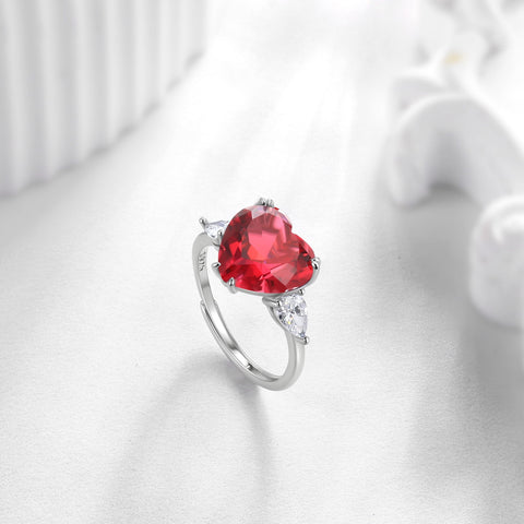 6Ct Women Heart Ring 925 Sterling Silver July Birthstone Ruby Ring Red CZ Band Jewelry Mother Birthday Valentine's Day Gifts - Aurora Tears