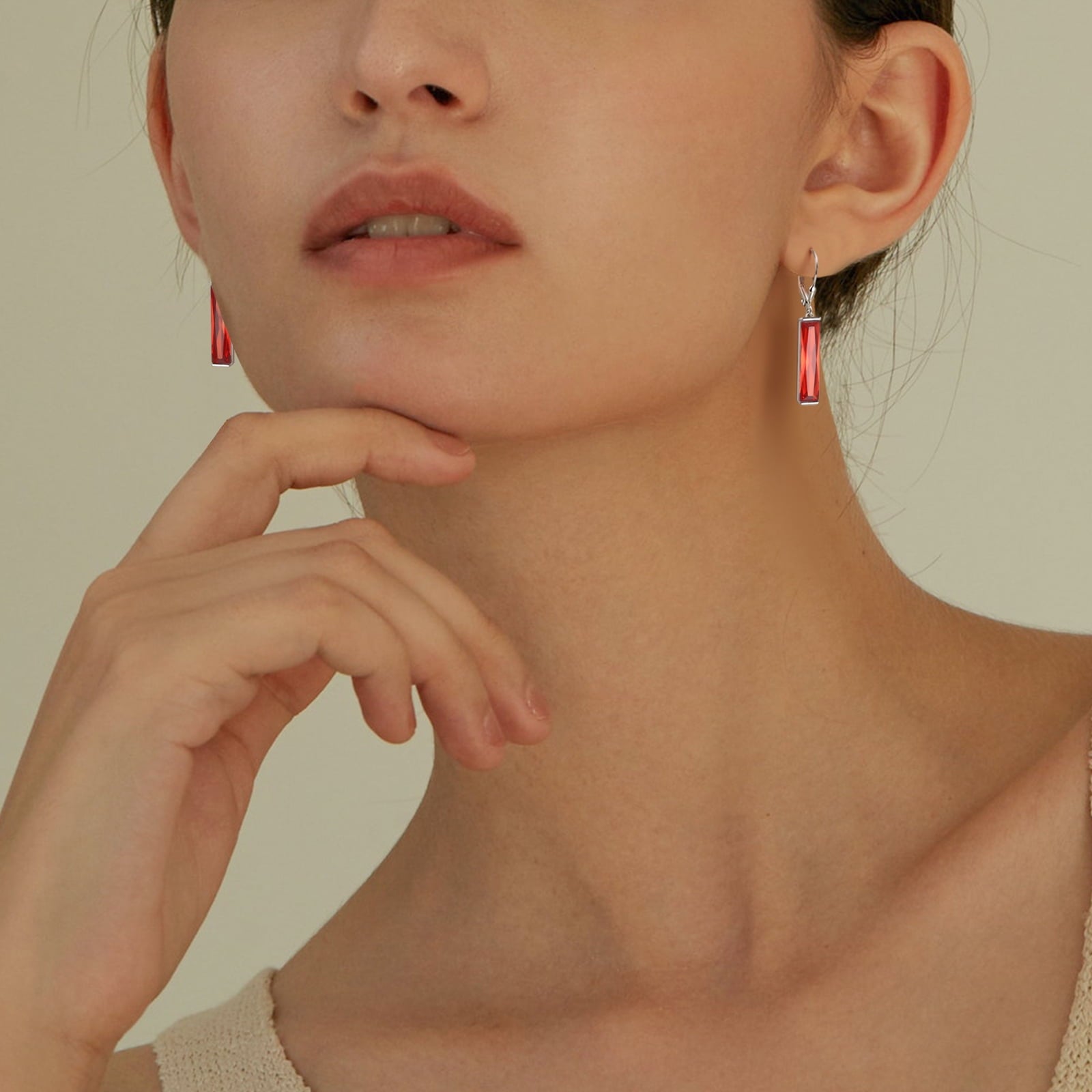 Women Dangle Earrings Red Garnet January Birthstone Earrings 925 Sterling Silver Leverback Rectangle Jewelry Christmas Birthday Valentine Gift - Aurora Tears