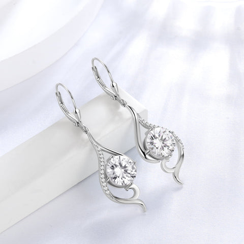 Women Dangle Earrings April Birthstone Earrings Sterling Silver Leverback Diamond Bridal Jewelry Mermaid Tail Wife Birthday Valentines Mother's Day Gift for Her - Aurora Tears