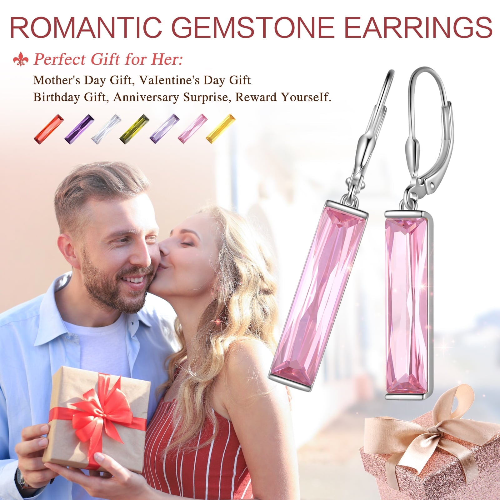 Women Dangle Earrings Red Garnet January Birthstone Earrings 925 Sterling Silver Leverback Rectangle Jewelry Christmas Birthday Valentine Gift - Aurora Tears