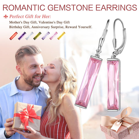 Women Dangle Earrings 925 Sterling Silver October Birthstone Leverback Hanging Tourmaline Pink Jewelry Mom Valentine's Day Gift - Aurora Tears