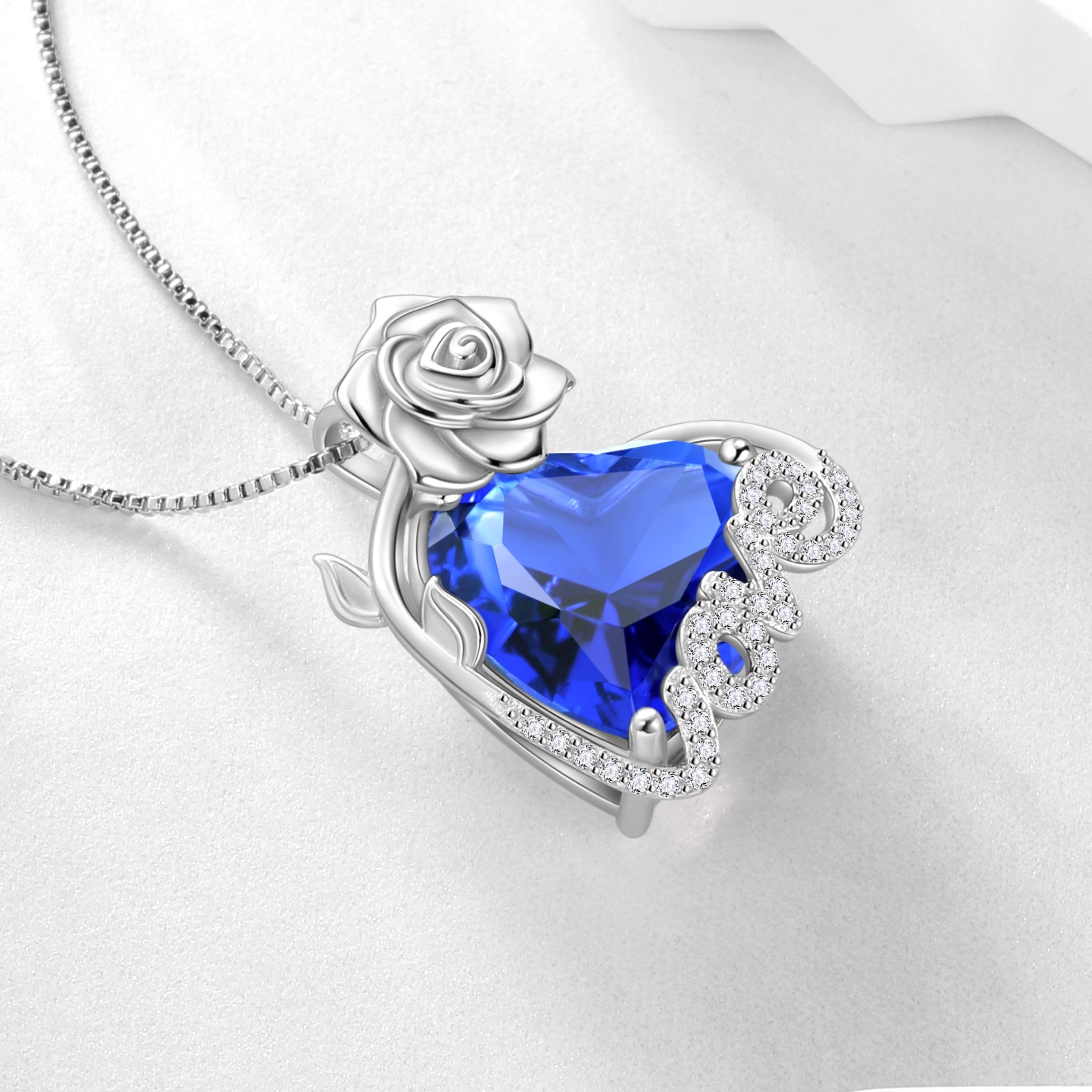 15MM Rose Heart Women Necklace December Birthstone 925 Sterling Silver Love Flower Pendant Tanzanite Jewelry Mother Christmas Birthday Valentines Gift - Aurora Tears