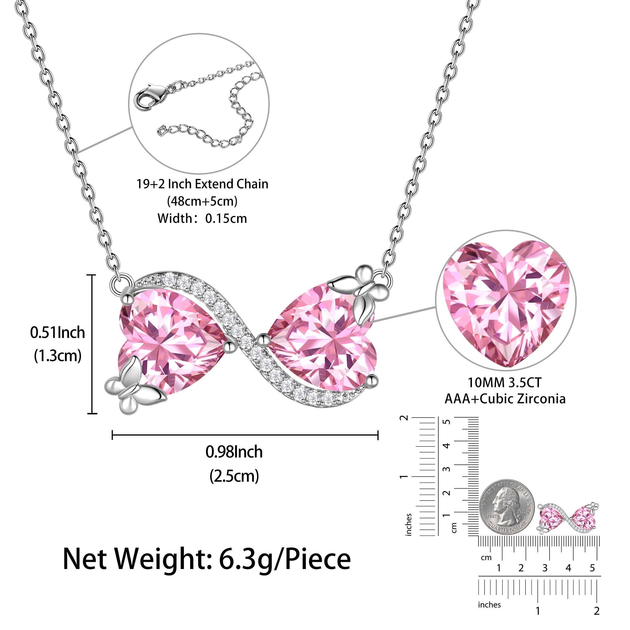 Women Infinity Heart Butterfly Necklace October Birthstone Tourmaline Pink Pendant Mother Wife Jewelry Christmas Birthday Valentines Gift - Aurora Tears