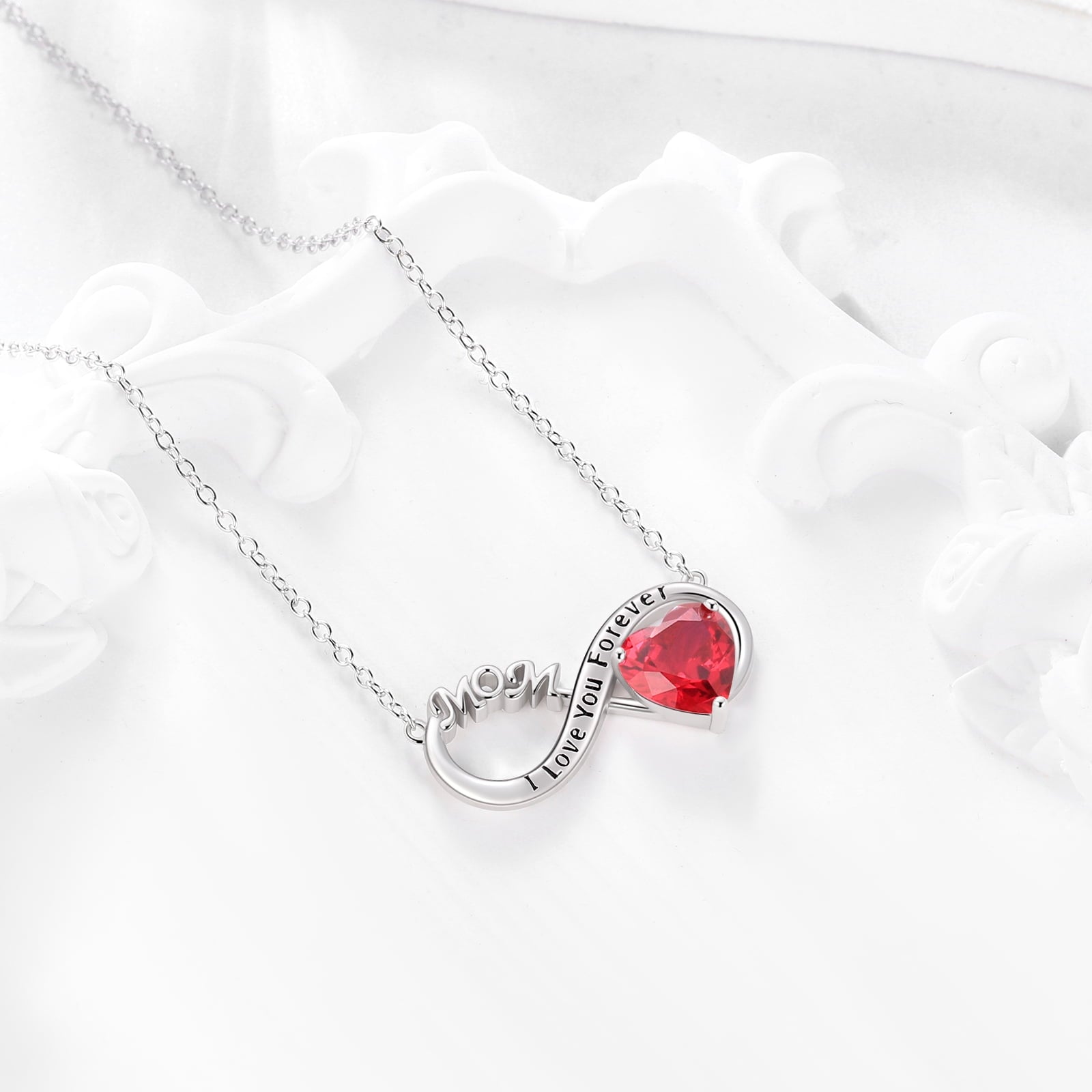 Women Infinity Heart Necklace for Mom July Birthstone Necklace Ruby Red Pendant 925 Sterling Silver Jewelry Birthday Mother's Day Gifts from Daughter - Aurora Tears