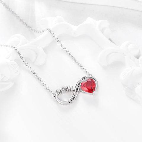 Women Infinity Heart Necklace for Mom July Birthstone Necklace Ruby Red Pendant 925 Sterling Silver Jewelry Birthday Mother's Day Gifts from Daughter - Aurora Tears