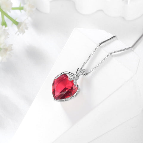 Dragonfly Necklace Heart July Birthstone Necklace Ruby Red 925 Sterling Silver Pendant Jewelry Women Wedding Birthday Christmas Mother's Day Gifts - Aurora Tears
