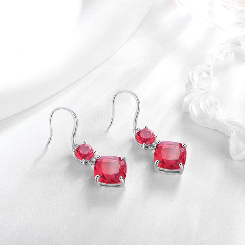July Birthstone Earrings 925 Sterling Silver Women Long Dangling Earrings Ruby Cushion Red Crystal Jewelry Mother Birthday Gift - Aurora Tears