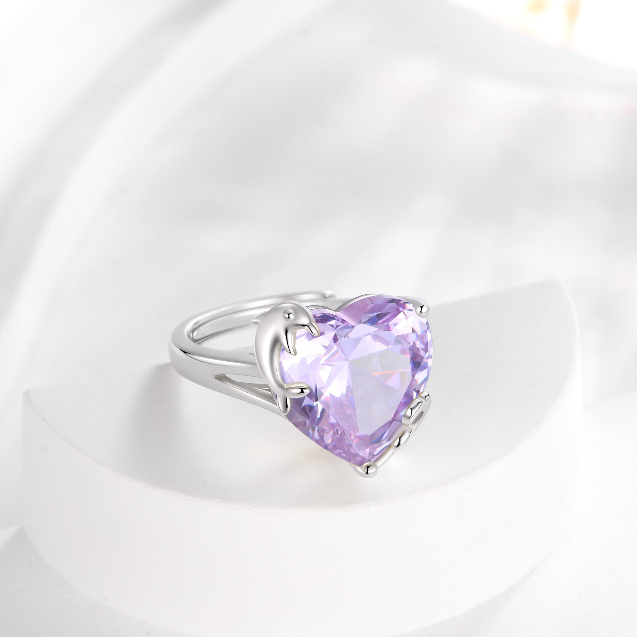 9Ct Women Heart Ring 925 Sterling Silver Dolphin June Birthstone Alexandrite Solitaire Ring Jewelry Birthday Gift for Mother - Aurora Tears