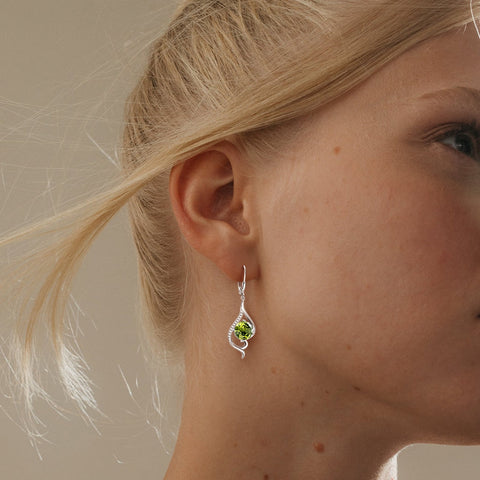 Women Dangle Earrings August Birthstone Earrings Peridot Green 925 Sterling Silver Leverback Fish Tail Jewelry Mother Christmas Valentines Birthday Gift for Her - Aurora Tears