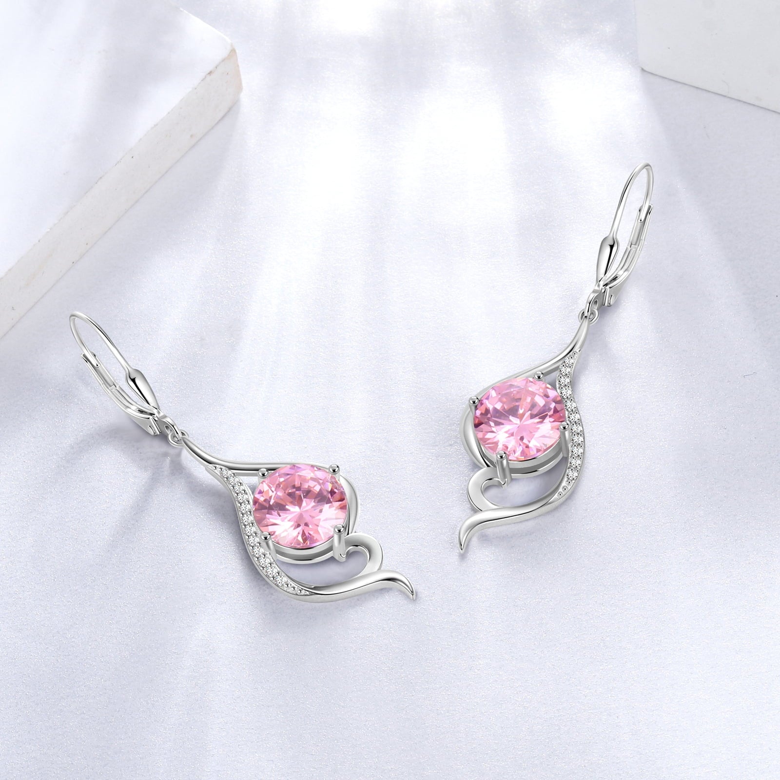 Women Dangle Earrings Pink October Birthstone Tourmaline Earrings 925 Sterling Silver Leverback Tail Jewelry Mother Christmas Birthday Valentines Day Gift for Her - Aurora Tears