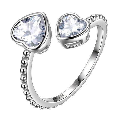 Women Double Love Hearts Birthstone Ring Girls Birthsday Gift 925 Sterling Silver